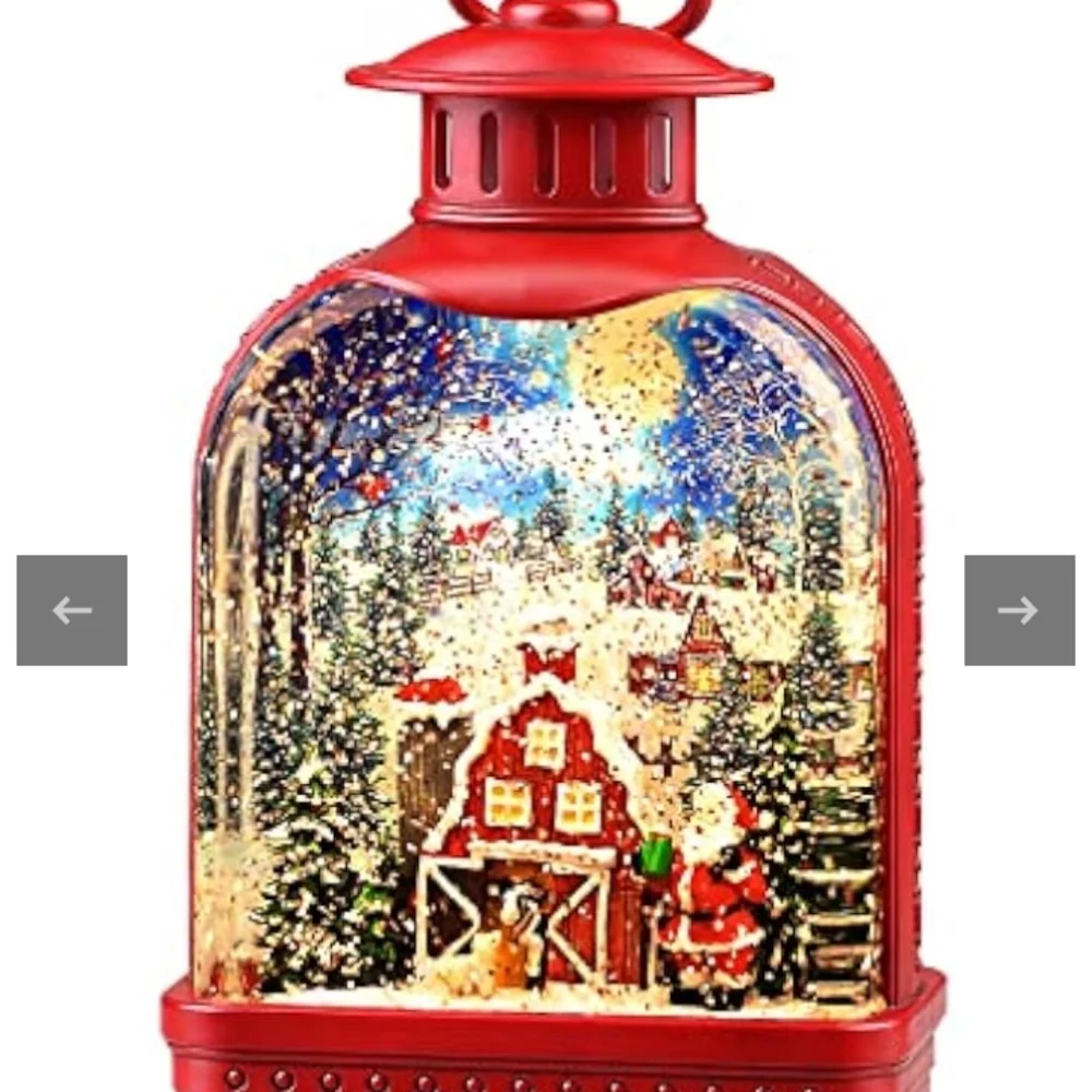 Festive Red Holiday Lantern with Santa Scene - Picture 7 of 8